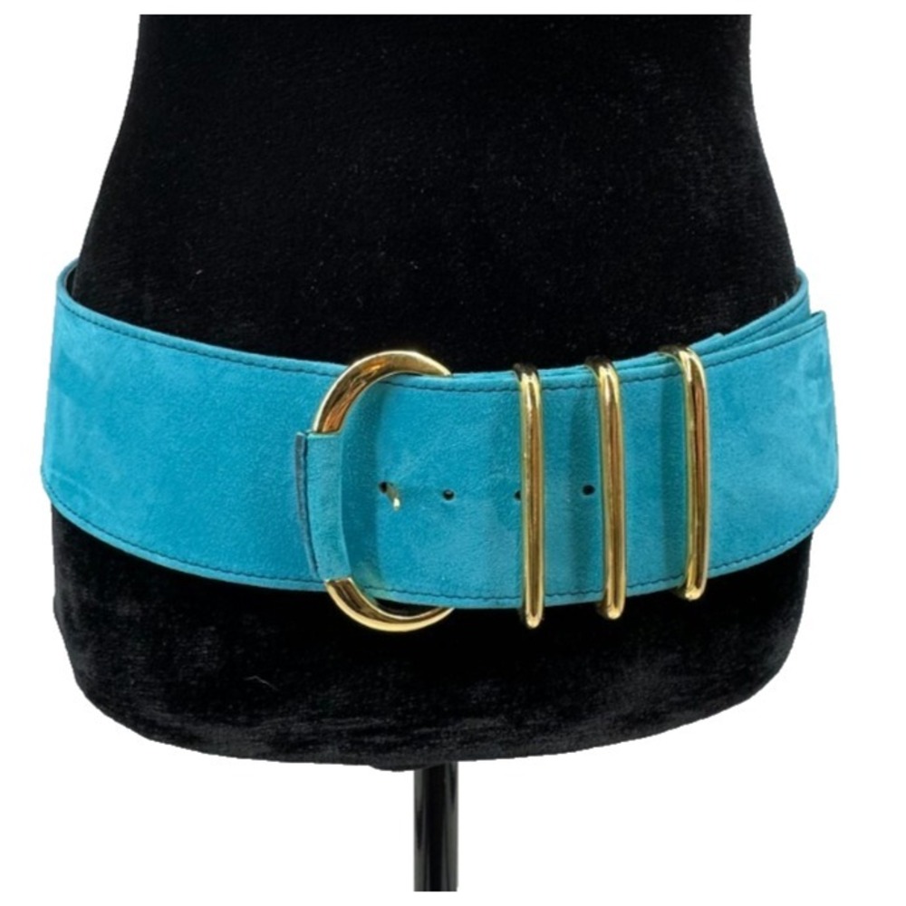 Escada‎ Womens Wide Blue Suede Leather Contoured Waist Belt One Size Italy